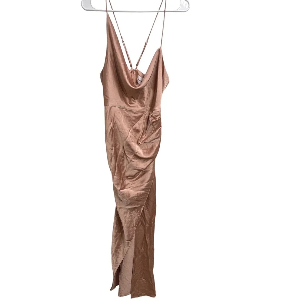 Significant Other Aria Satin Cowl Midi Dress Blush Pink Ruched Slip US 6 AU 10 - Picture 3 of 8